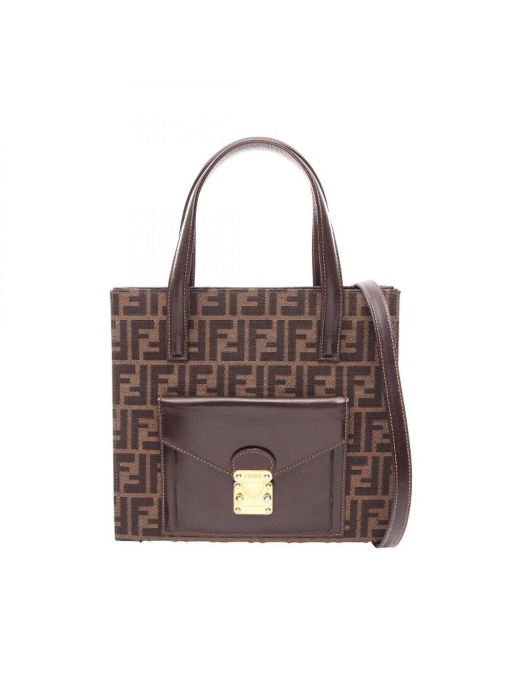 Fendi Tote Bag Zucca 2-Way Brown Black Canvas Leather